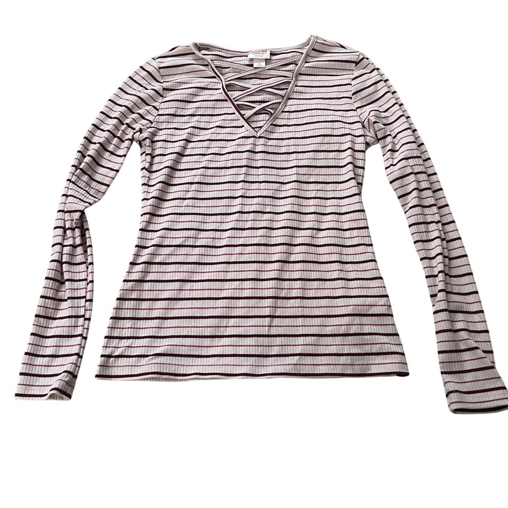 Mossimo Supply Co Striped V Neck Long Sleeve Lattice Top Women Size Medium